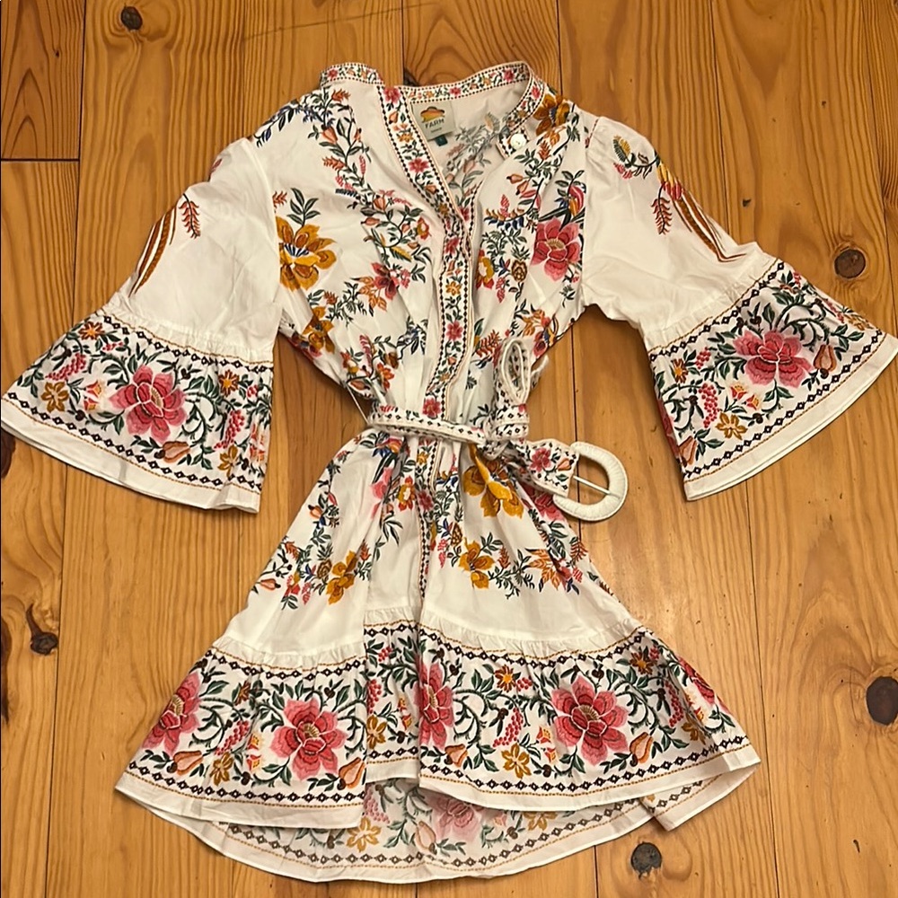 FARM Rio White Floral Embroidered Mini Dress with Red, Orange, Green Accents - Picture 2 of 5